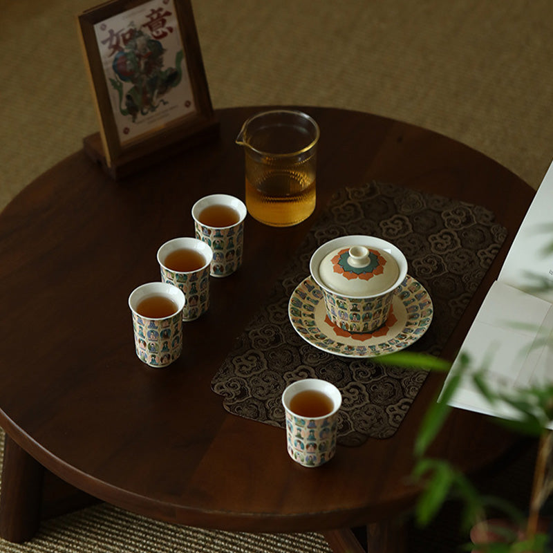 Buddha Stones Dunhuang Color Thousand Buddhas Flying Apsaras Pattern Gaiwan Teacup Kung Fu Tea Cup With Lid - image 13