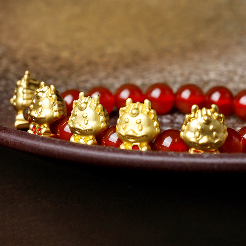 Buddha Stones Year of the Dragon Natural Red Agate Copper Coin Fu Character Protection Bracelet - image 2