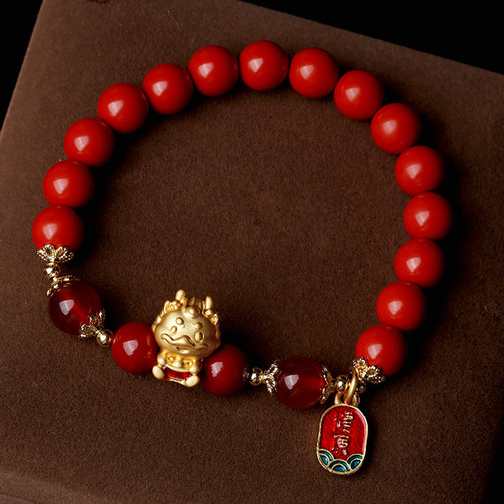 Buddha Stones Year of the Dragon Natural Cinnabar Ingot Protection Bracelet - image 2