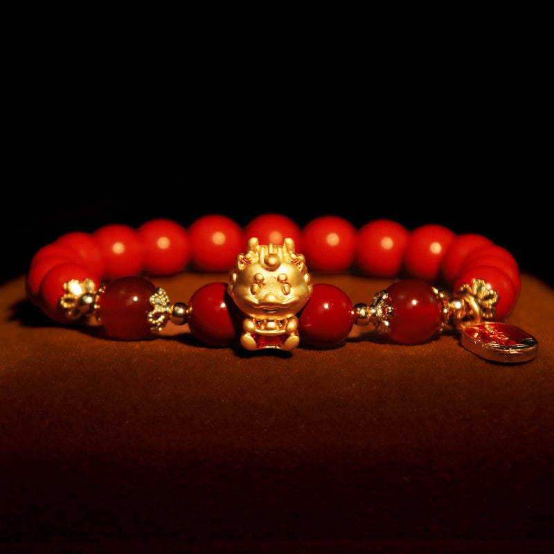 Buddha Stones Year of the Dragon Natural Cinnabar Ingot Protection Bracelet - image 4