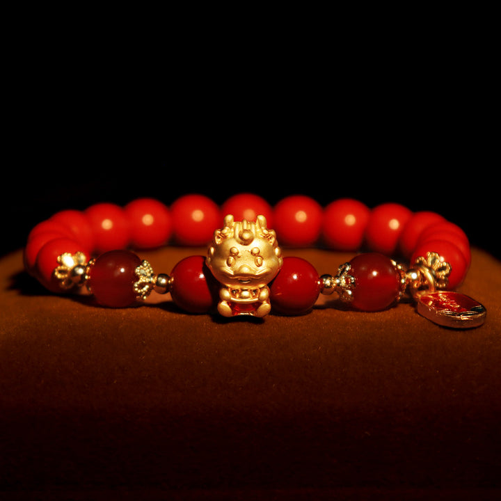 Buddha Stones Year of the Dragon Natural Cinnabar Ingot Protection Bracelet - image 4