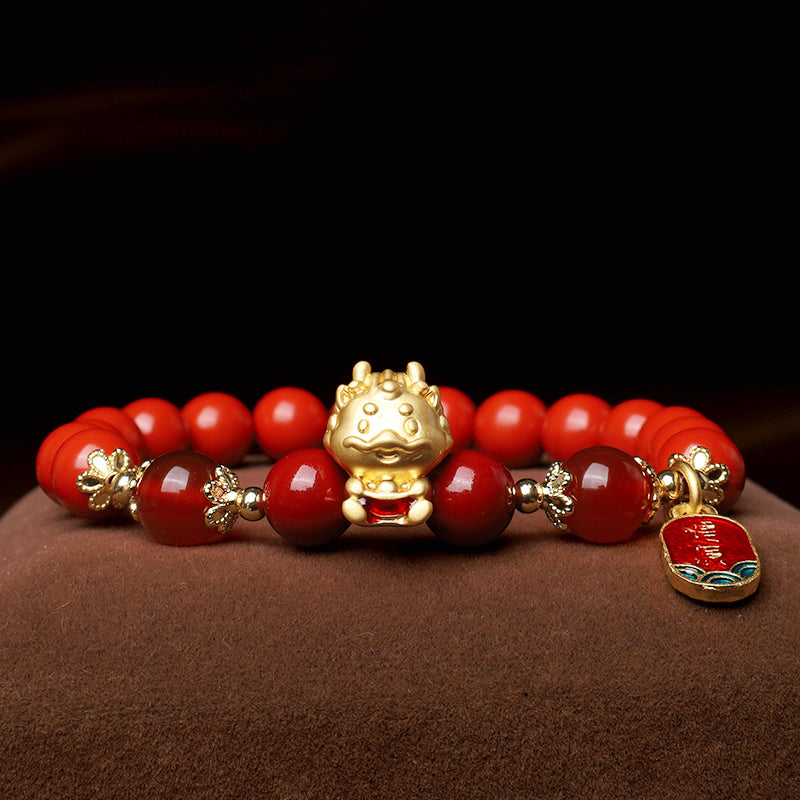 Buddha Stones Year of the Dragon Natural Cinnabar Ingot Protection Bracelet - image 5