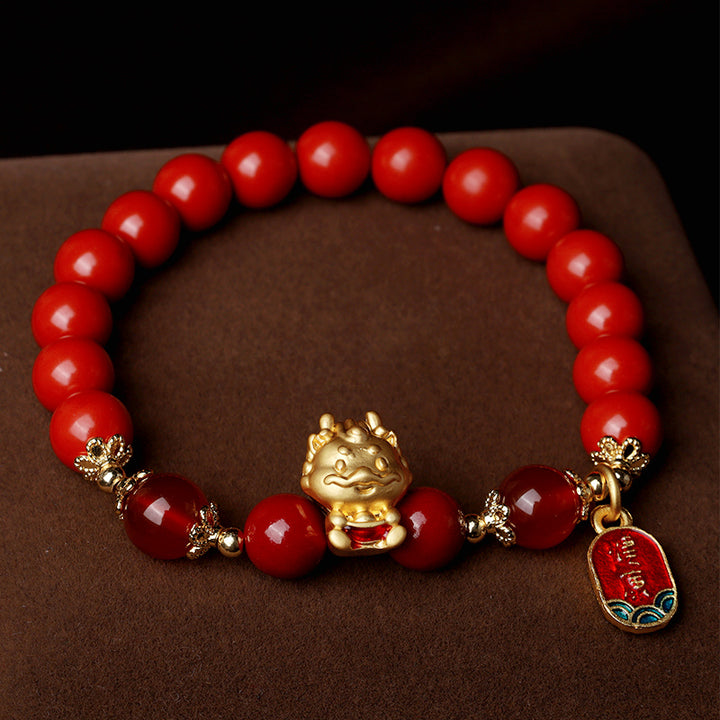 Buddha Stones Year of the Dragon Natural Cinnabar Ingot Protection Bracelet - image 7