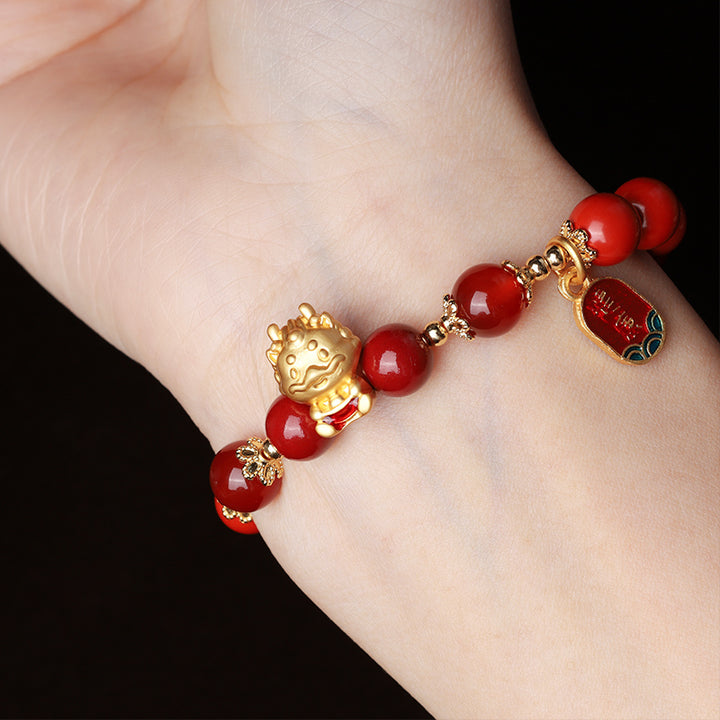 Buddha Stones Year of the Dragon Natural Cinnabar Ingot Protection Bracelet - image 3
