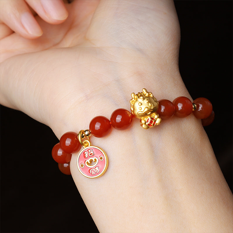 Buddha Stones Year of the Dragon Natural Red Agate Copper Coin Attract Fortune Bracelet - image 6