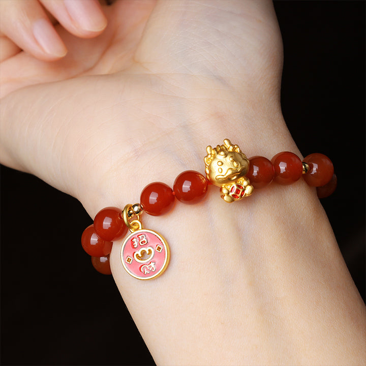 Buddha Stones Year of the Dragon Natural Red Agate Copper Coin Attract Fortune Bracelet - image 6