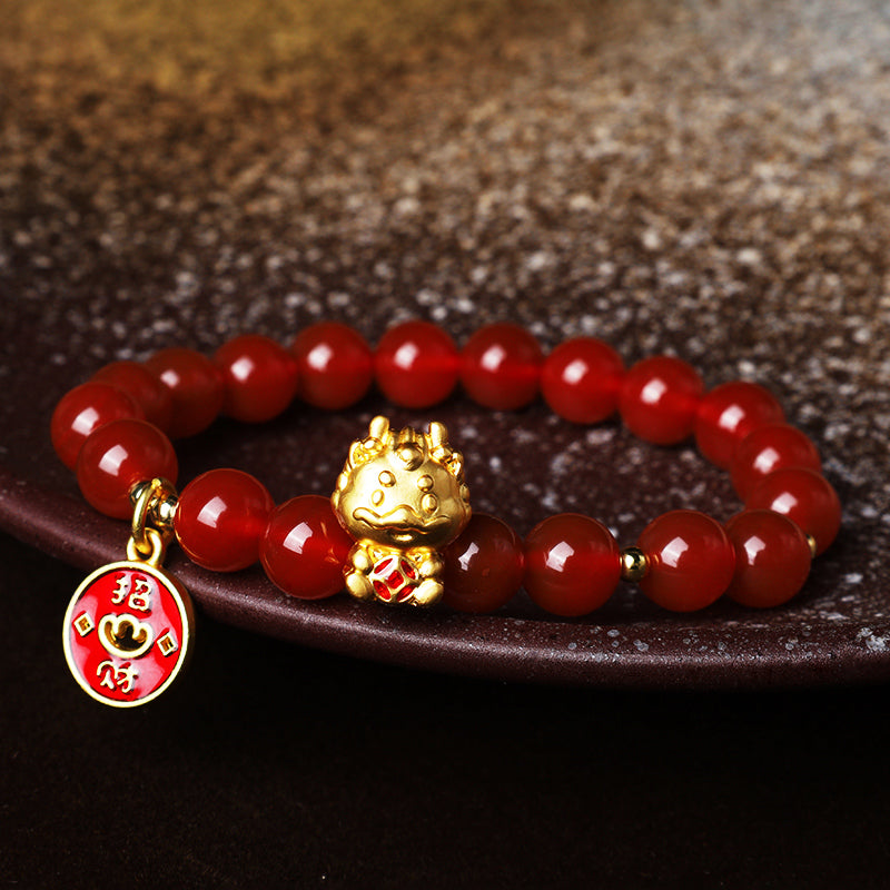 Buddha Stones Year of the Dragon Natural Red Agate Copper Coin Attract Fortune Bracelet - image 2