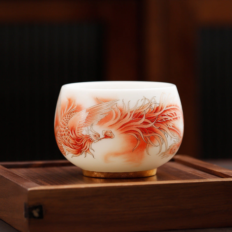 Buddha Stones Phoenix White Porcelain Ceramic Teacup Kung Fu Tea Cup - image 1