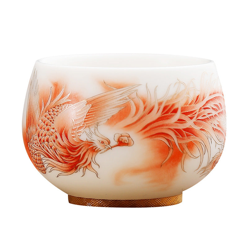 Buddha Stones Phoenix White Porcelain Ceramic Teacup Kung Fu Tea Cup - image 6