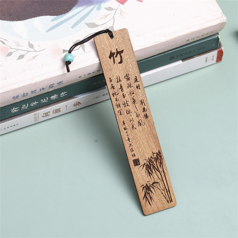 Buddha Stones Plum Orchid Bamboo Chrysanthemum Wood Bookmarks With Gift Box - Bamboo-Phoebe Zhennan Wood - image 3