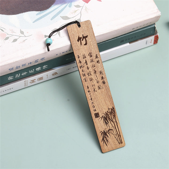 Buddha Stones Plum Orchid Bamboo Chrysanthemum Wood Bookmarks With Gift Box - Bamboo-Phoebe Zhennan Wood - image 3