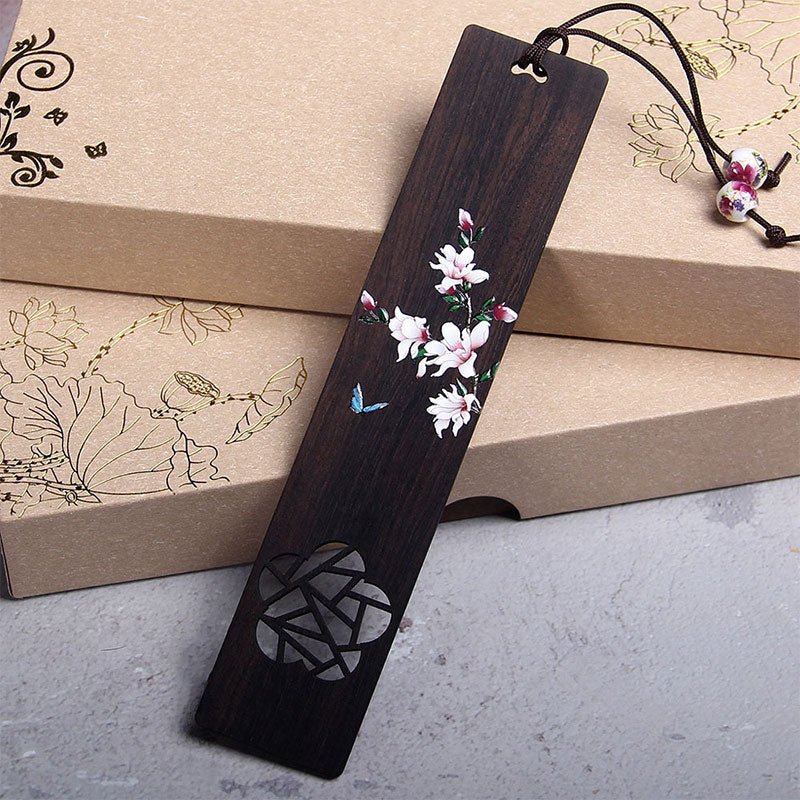 Buddha Stones Butterfly Flower Ebony Wood Bookmarks With Gift Box - Ebony Blue Butterfly Flower - image 2