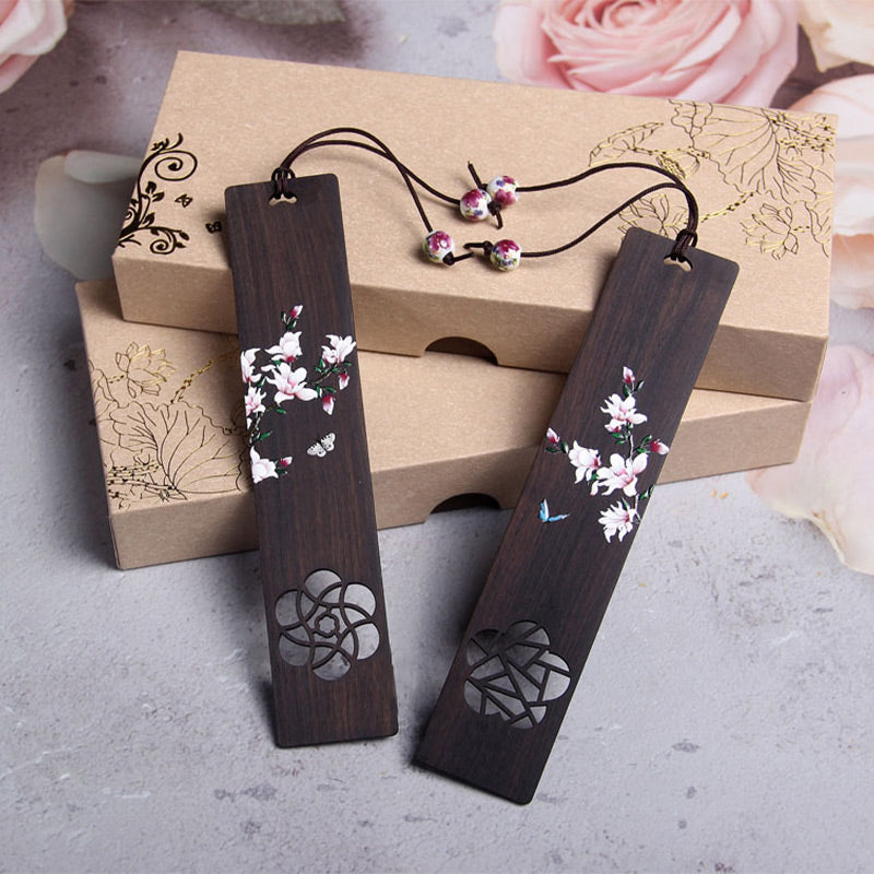 Buddha Stones Butterfly Flower Ebony Wood Bookmarks With Gift Box - image 9