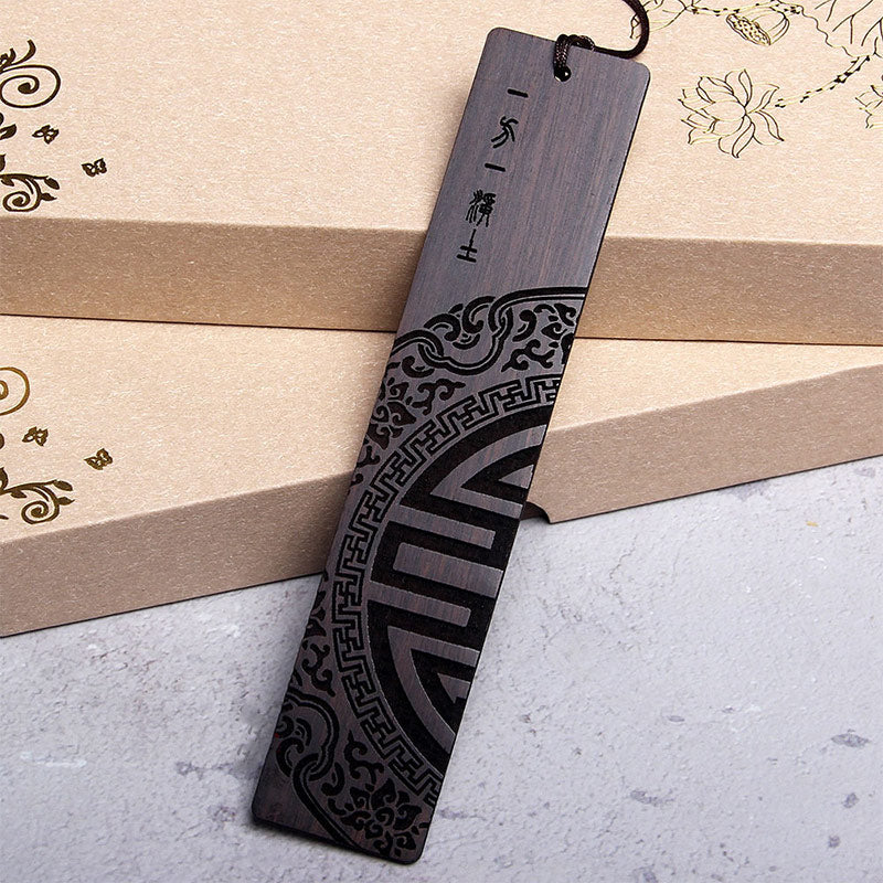 Buddha Stones Zen Enlightenment Quotes Ebony Wood Small Leaf Red Sandalwood Bookmarks With Gift Box - Ebony Wood - image 1