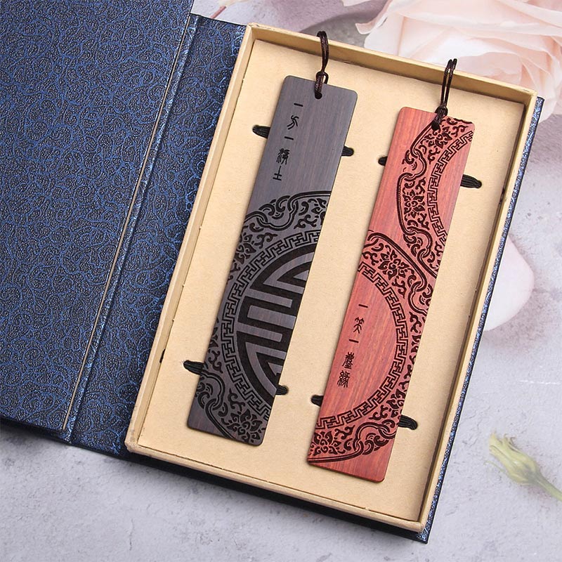 Buddha Stones Zen Enlightenment Quotes Ebony Wood Small Leaf Red Sandalwood Bookmarks With Gift Box - 2Pcs Ebony&Small Leaf Red Sandalwood - image 8