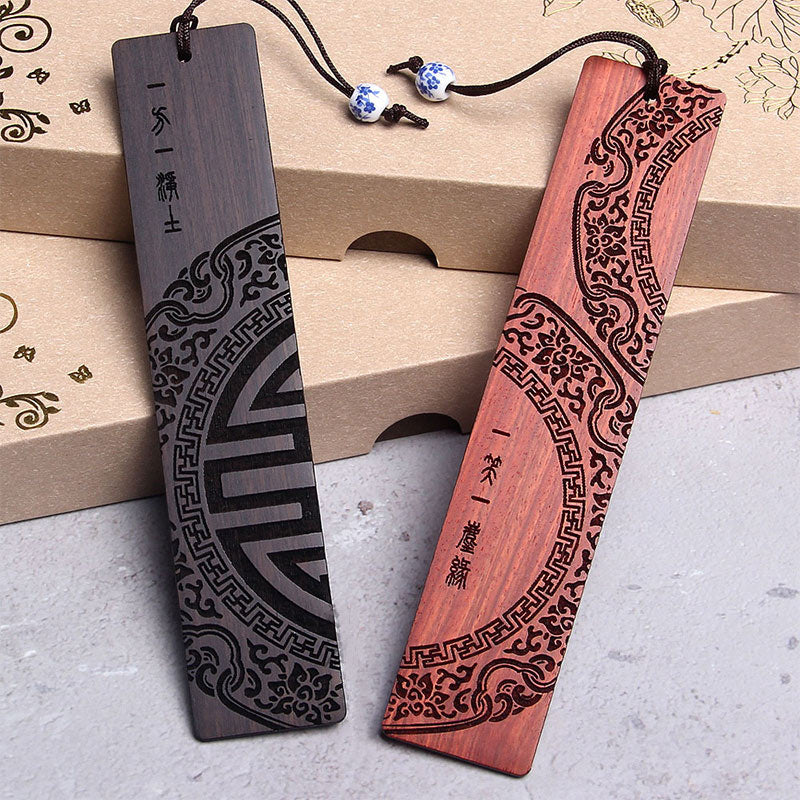 Buddha Stones Zen Enlightenment Quotes Ebony Wood Small Leaf Red Sandalwood Bookmarks With Gift Box - image 0