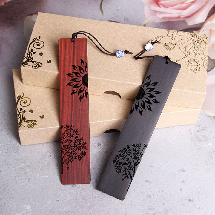 Buddha Stones Sun Tree Ebony Wood Small Leaf Red Sandalwood Bookmarks With Gift Box - image 10