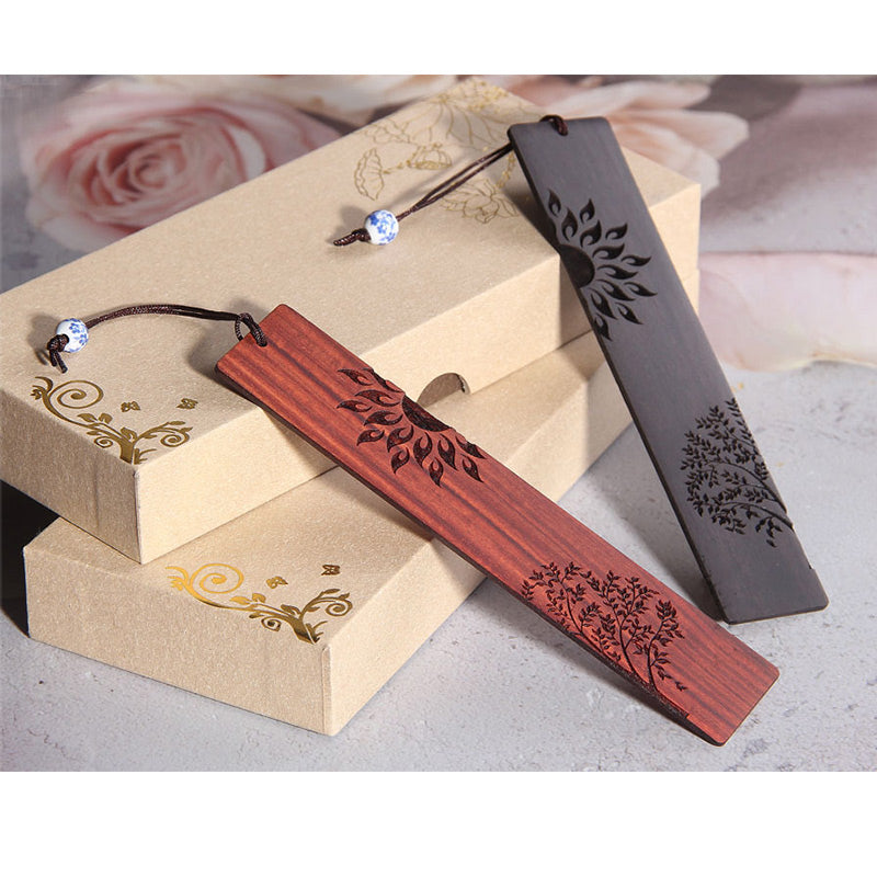 Buddha Stones Sun Tree Ebony Wood Small Leaf Red Sandalwood Bookmarks With Gift Box - image 12