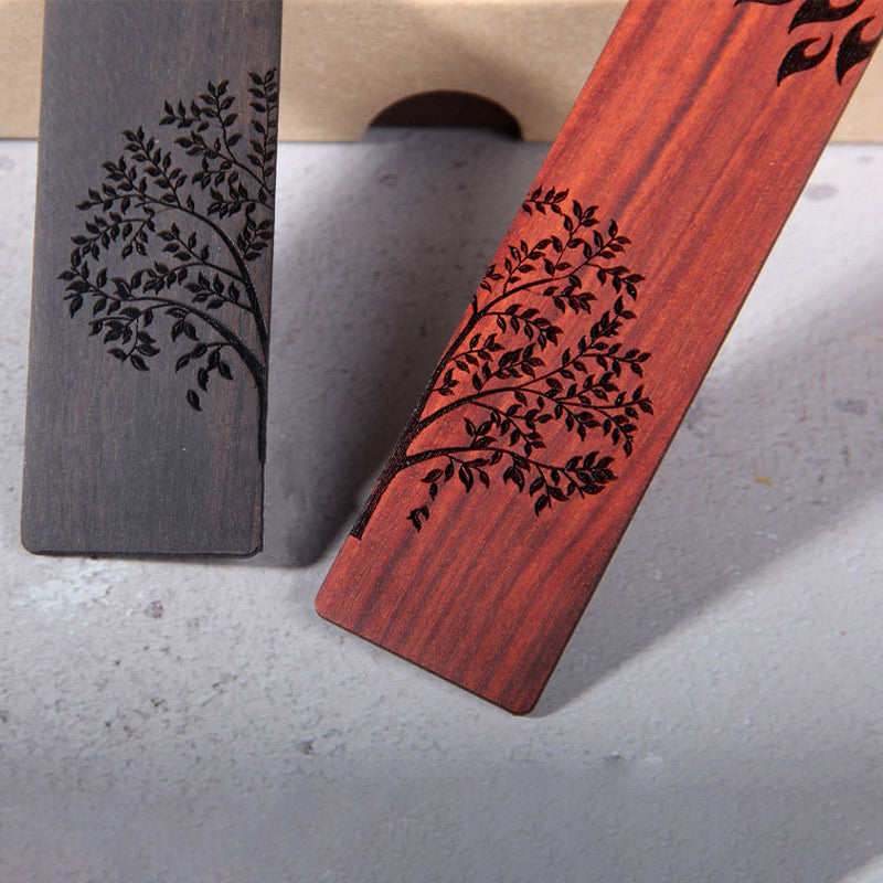 Buddha Stones Sun Tree Ebony Wood Small Leaf Red Sandalwood Bookmarks With Gift Box - image 14