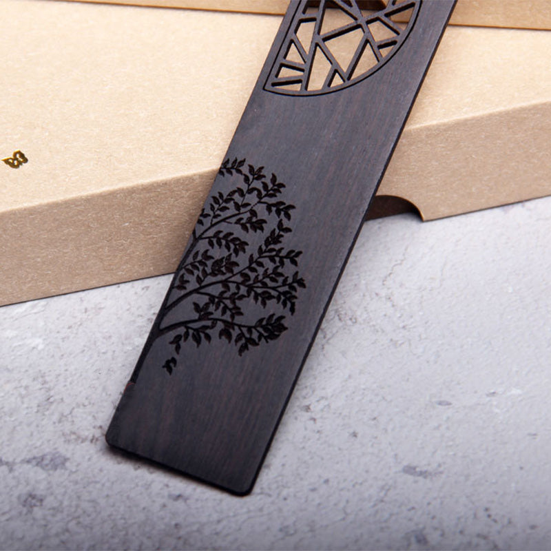 Buddha Stones The Tree of Life Ebony Wood Small Leaf Red Sandalwood Bookmarks With Gift Box - image 3