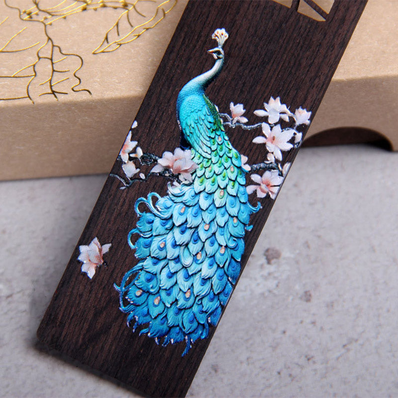 Buddha Stones Blue Peacock Ebony Wood Bookmarks With Gift Box - image 4