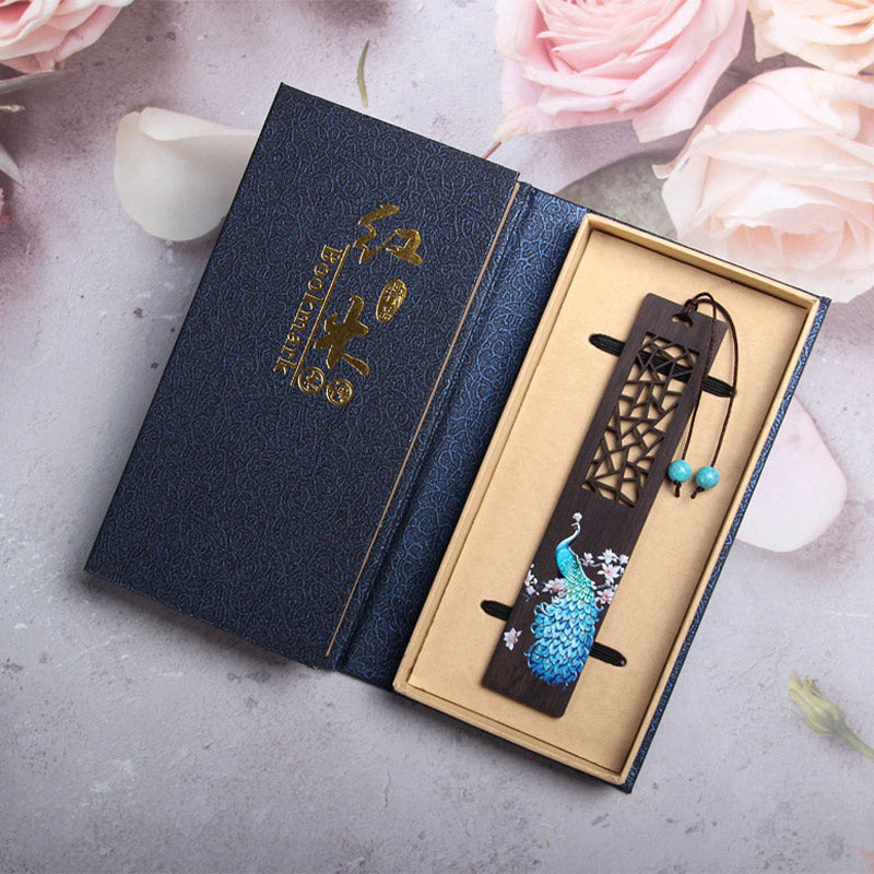 Buddha Stones Blue Peacock Ebony Wood Bookmarks With Gift Box - image 7