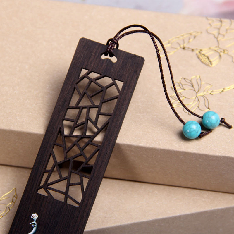 Buddha Stones Blue Peacock Ebony Wood Bookmarks With Gift Box - image 3