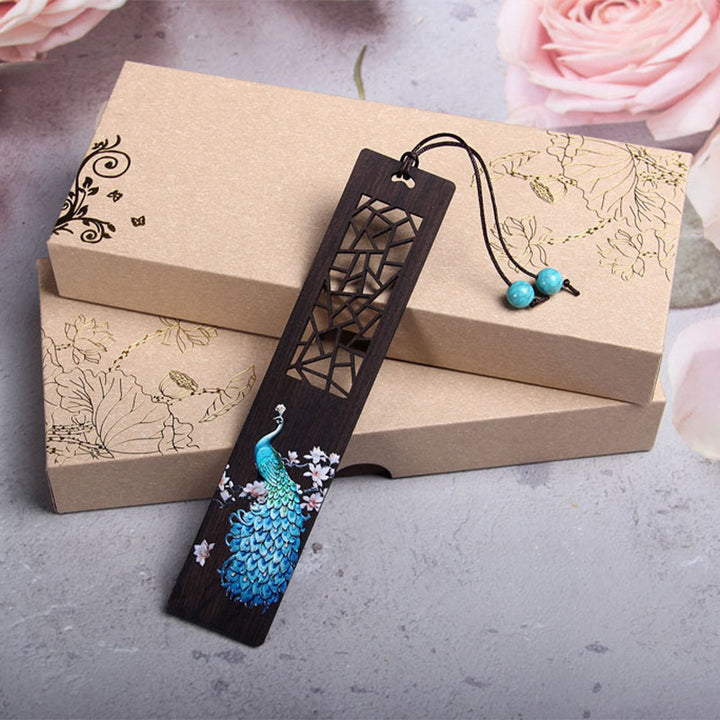 Buddha Stones Blue Peacock Ebony Wood Bookmarks With Gift Box - image 2