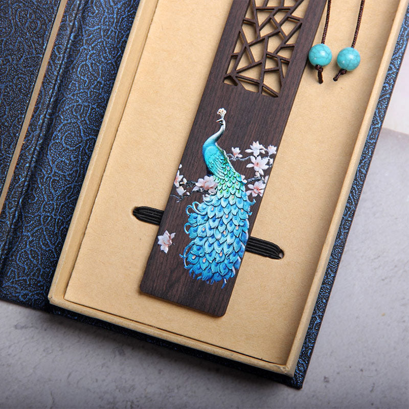 Buddha Stones Blue Peacock Ebony Wood Bookmarks With Gift Box - image 6