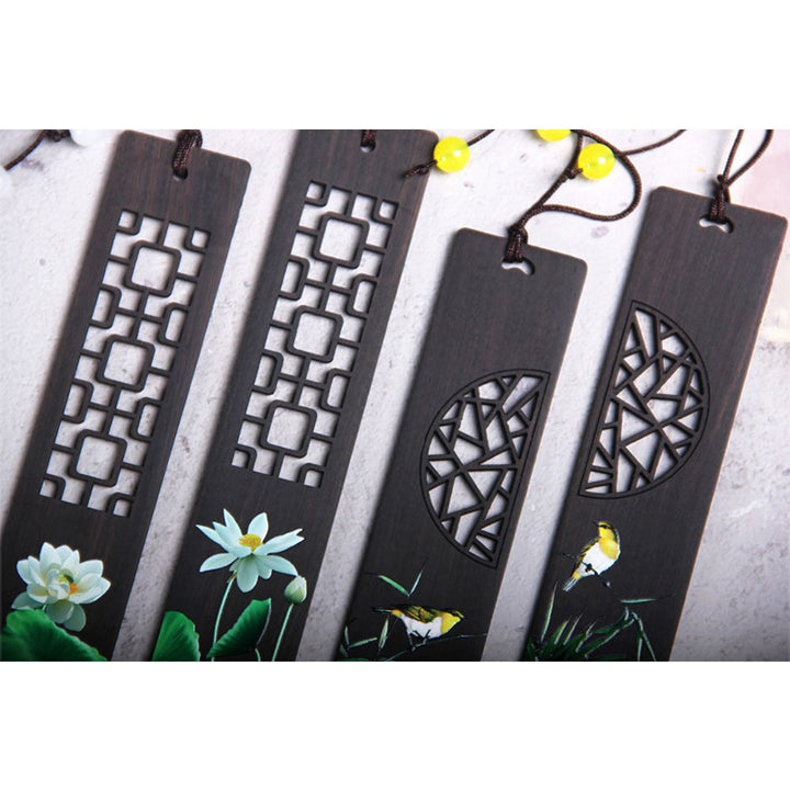 Buddha Stones Green Lotus Bamboo Oriole Ebony Wood Bookmarks With Gift Box - image 11