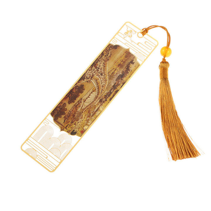 Buddha Stones A Panorama of Rivers and Mountains Metal Hollow Bookmarks Tassel With Gift Box - image 6
