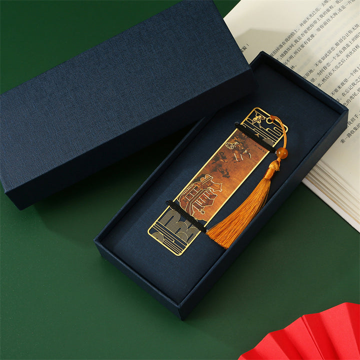 Buddha Stones A Panorama of Rivers and Mountains Metal Hollow Bookmarks Tassel With Gift Box - image 8