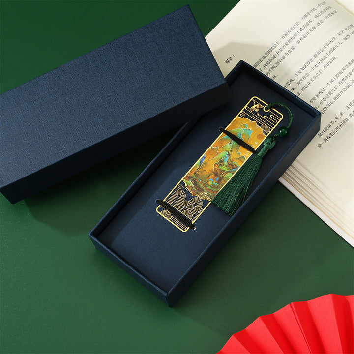 Buddha Stones A Panorama of Rivers and Mountains Metal Hollow Bookmarks Tassel With Gift Box - image 2