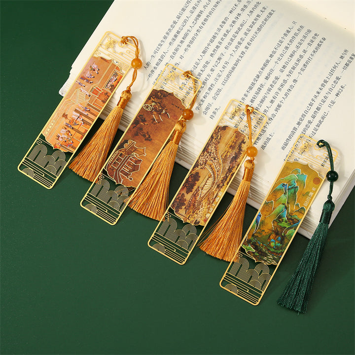Buddha Stones A Panorama of Rivers and Mountains Metal Hollow Bookmarks Tassel With Gift Box - image 13