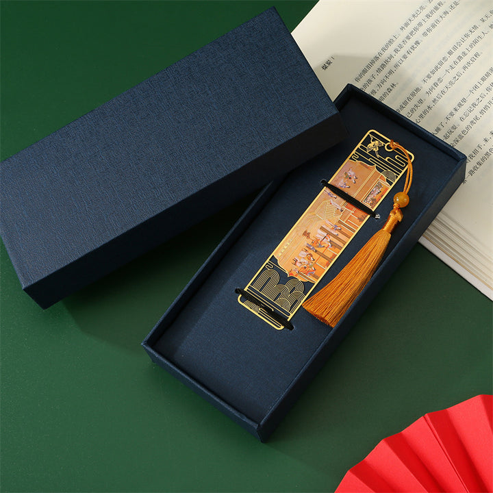 Buddha Stones A Panorama of Rivers and Mountains Metal Hollow Bookmarks Tassel With Gift Box - image 10