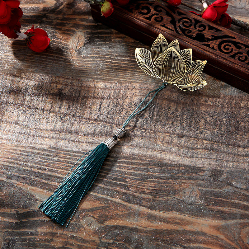 Buddha Stones Lotus Flower New Beginning Metal Brass Hollow Bookmark - Lotus - image 0