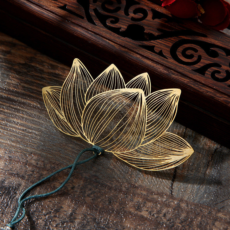 Buddha Stones Lotus Flower New Beginning Metal Brass Hollow Bookmark - image 2