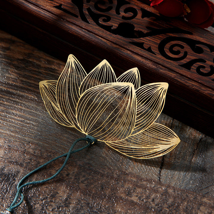 Buddha Stones Lotus Flower New Beginning Metal Brass Hollow Bookmark - image 2