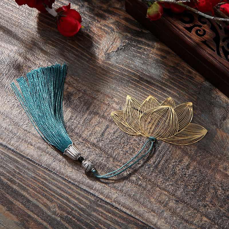 Buddha Stones Lotus Flower New Beginning Metal Brass Hollow Bookmark - image 1