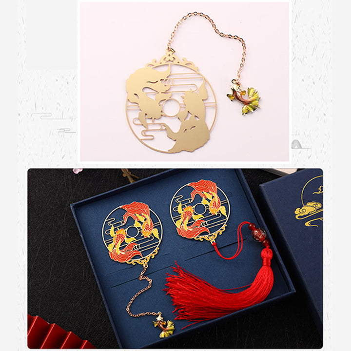 Buddha Stones Gold Koi Fish Metal Brass Hollow Bookmark - image 7