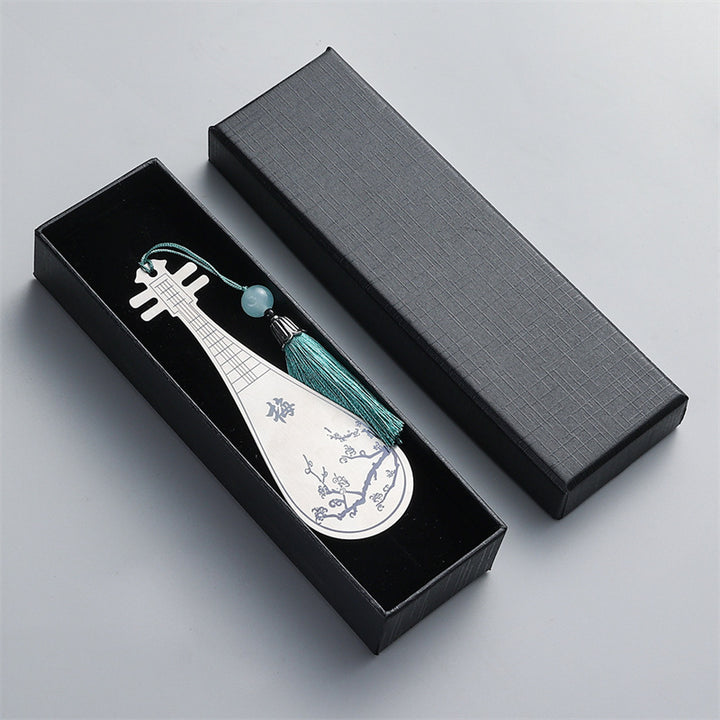 Buddha Stones Classical Musical Instruments Pipa Guzheng Guqin Ruan Metal Bookmarks Tassel With Gift Box - Silver - Pipa-Gift Box - image 3