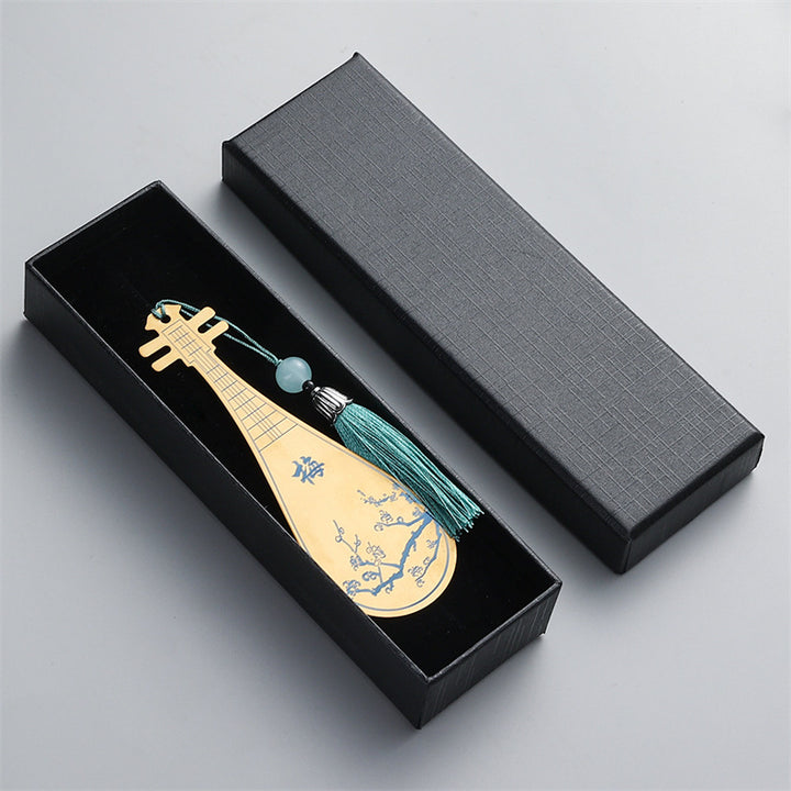Buddha Stones Classical Musical Instruments Pipa Guzheng Guqin Ruan Metal Bookmarks Tassel With Gift Box - Gold - Pipa-Gift Box - image 8