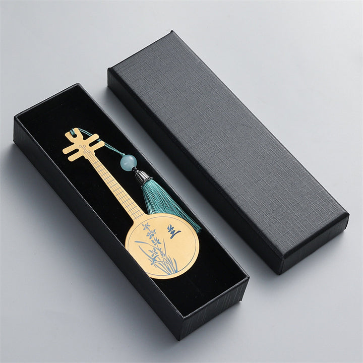 Buddha Stones Classical Musical Instruments Pipa Guzheng Guqin Ruan Metal Bookmarks Tassel With Gift Box - Gold - Ruan-Gift Box - image 14