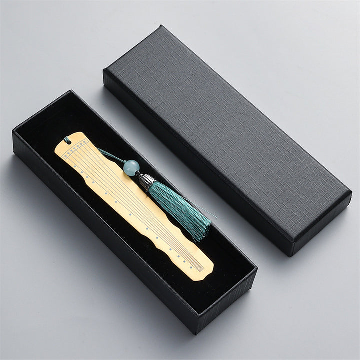 Buddha Stones Classical Musical Instruments Pipa Guzheng Guqin Ruan Metal Bookmarks Tassel With Gift Box - Gold - Guqin-Gift Box - image 12