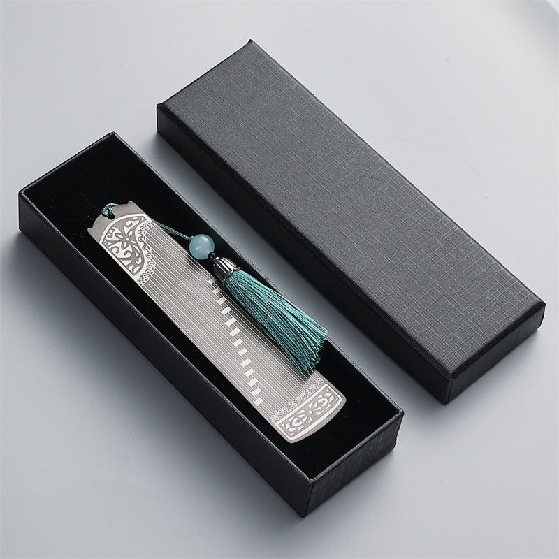Buddha Stones Classical Musical Instruments Pipa Guzheng Guqin Ruan Metal Bookmarks Tassel With Gift Box - Black - Guzheng-Gift Box - image 20