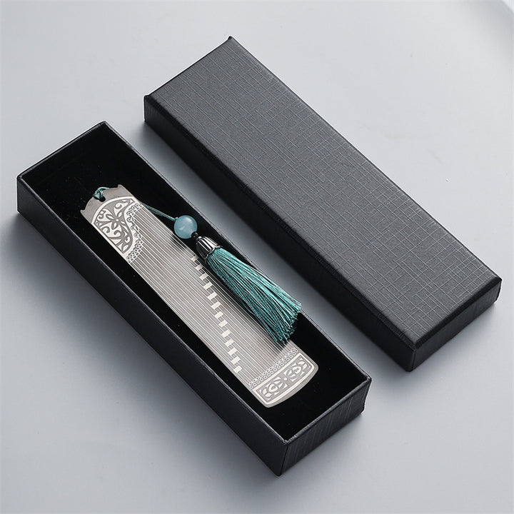 Buddha Stones Classical Musical Instruments Pipa Guzheng Guqin Ruan Metal Bookmarks Tassel With Gift Box - Black - Guzheng-Gift Box - image 20