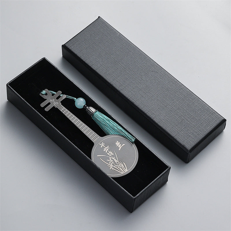 Buddha Stones Classical Musical Instruments Pipa Guzheng Guqin Ruan Metal Bookmarks Tassel With Gift Box - Black - Ruan-Gift Box - image 23
