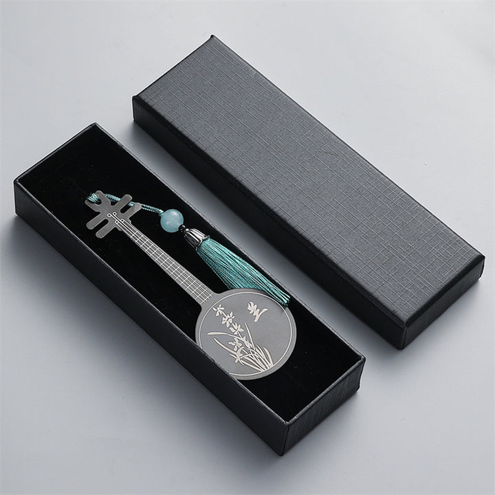 Buddha Stones Classical Musical Instruments Pipa Guzheng Guqin Ruan Metal Bookmarks Tassel With Gift Box - Black - Ruan-Gift Box - image 23