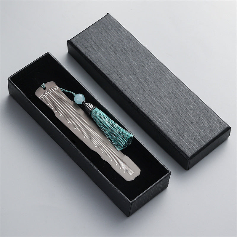 Buddha Stones Classical Musical Instruments Pipa Guzheng Guqin Ruan Metal Bookmarks Tassel With Gift Box - Black - Guqin-Gift Box - image 22
