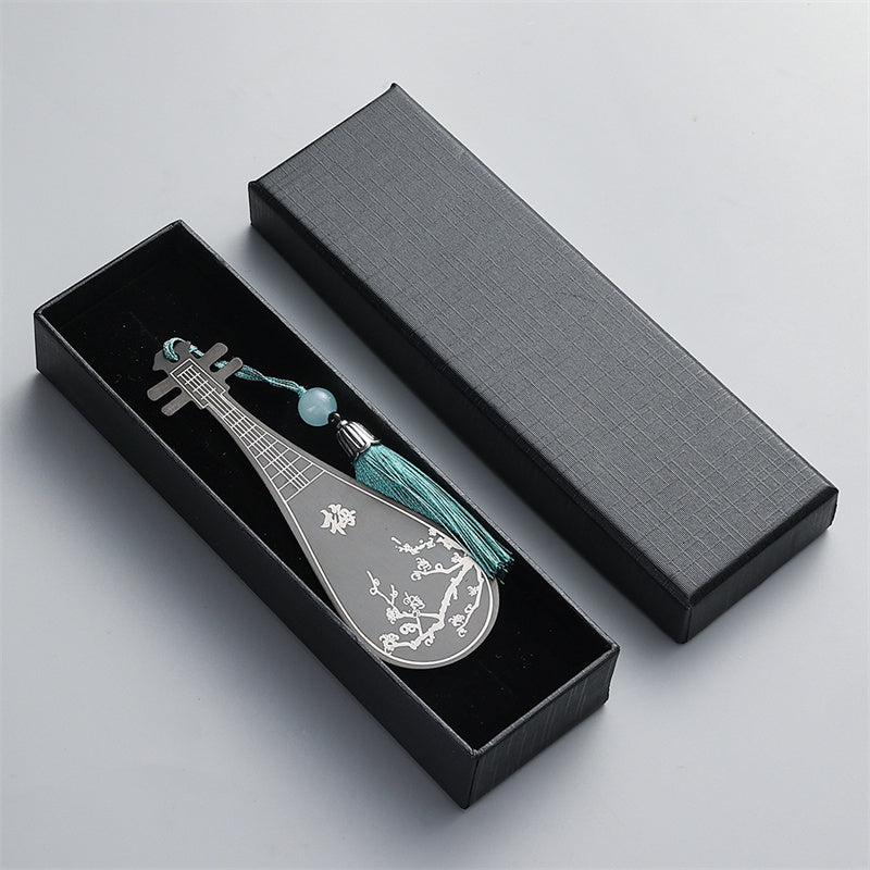 Buddha Stones Classical Musical Instruments Pipa Guzheng Guqin Ruan Metal Bookmarks Tassel With Gift Box - Black - Pipa-Gift Box - image 19